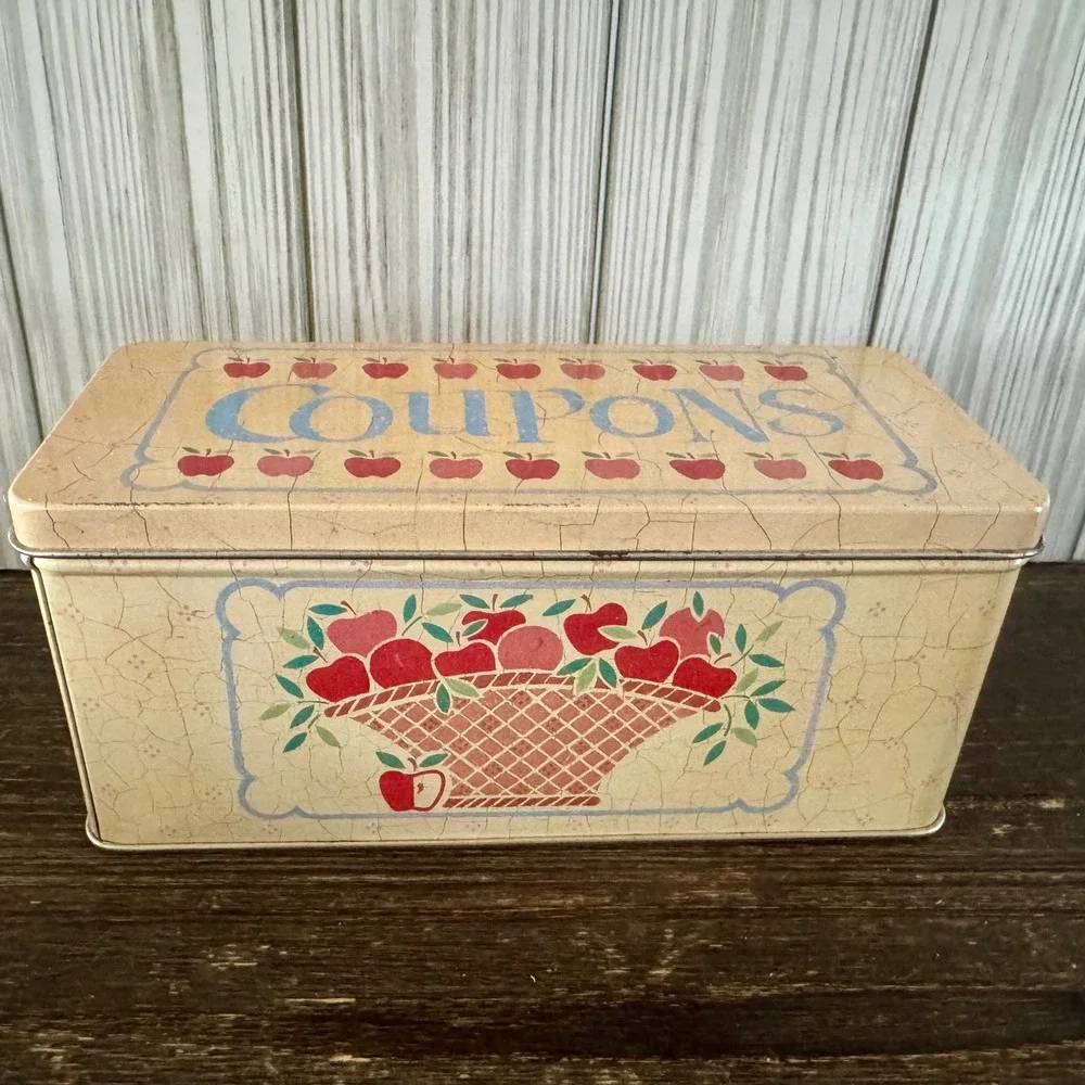 Vintage 1989 Current Inc Autumn Apples Coupon Tin Organizer Dividers Cottagecore